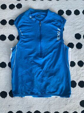 2XU Triathlon Top Singlet Mens M Blue 1/4 Zip Cycling Running Race Sleeveless